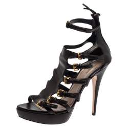 Miu Miu Black Leather Multi Strap Platform Sandals Size 40.5