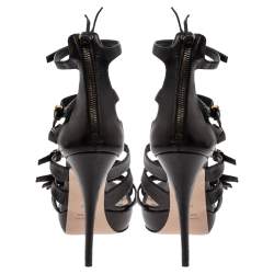 Miu Miu Black Leather Multi Strap Platform Sandals Size 40.5