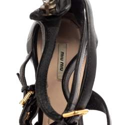 Miu Miu Black Leather Multi Strap Platform Sandals Size 40.5