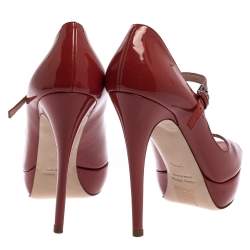Miu Miu Burgundy Patent Leather Peep Toe Pumps Size 37.5