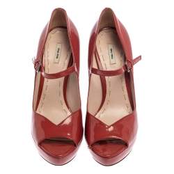 Miu Miu Burgundy Patent Leather Peep Toe Pumps Size 37.5
