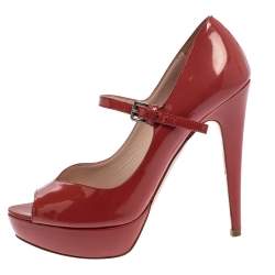Miu Miu Burgundy Patent Leather Peep Toe Pumps Size 37.5