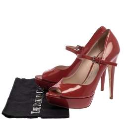 Miu Miu Burgundy Patent Leather Peep Toe Pumps Size 37.5