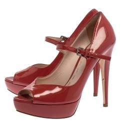 Miu Miu Burgundy Patent Leather Peep Toe Pumps Size 37.5