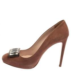 مملوكة مسبقًا Miu Miu Brown Suede Slip On  Pumps Size 41