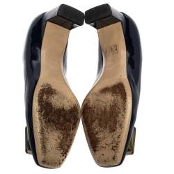 Pre Owned Miu Miu Blue Patent Leather Crystal Embellished Pumps Size 38