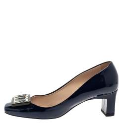 Pre Owned Miu Miu Blue Patent Leather Crystal Embellished Pumps Size 38