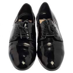 Miu Miu Black Patent Leather Flat Lace Up Derby Size 35.5