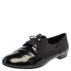 Miu Miu Black Patent Leather Flat Lace Up Derby Size 35.5