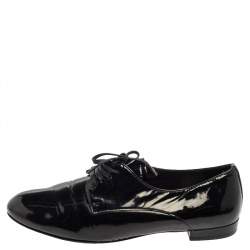 Miu Miu Black Patent Leather Flat Lace Up Derby Size 35.5