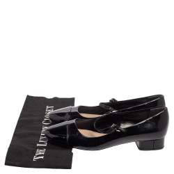 Pre Owned حذاء باليرينا فلات ميو ميو ماري جين جلد أسود لامع مقاس 35.5