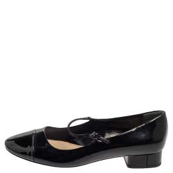 Pre Owned حذاء باليرينا فلات ميو ميو ماري جين جلد أسود لامع مقاس 35.5