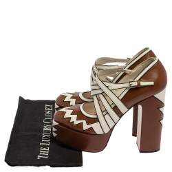 Pre Owned Miu Miu Brown/White Leather Mary Jane Strap Pumps Size 38