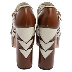 Pre Owned Miu Miu Brown/White Leather Mary Jane Strap Pumps Size 38