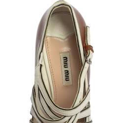Pre Owned Miu Miu Brown/White Leather Mary Jane Strap Pumps Size 38