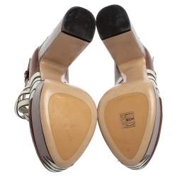 Pre Owned Miu Miu Brown/White Leather Mary Jane Strap Pumps Size 38