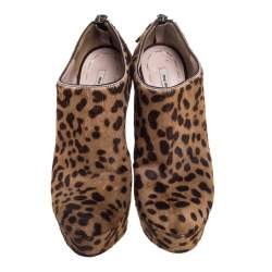 Miu Miu Brown Leopard Print Calf Hair Platform Booties Size 38