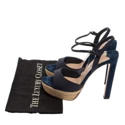 مملوكة مسبقًا Miu Miu Blue Fabric Platform Espadrille Sandals Size 38