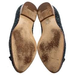 Miu Miu Blue Glitter And Leather Tassel Smoking Loafer Size 38.5