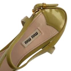 Miu Miu Green Patent Leather Criss Cross Ankle Strap Platform Sandals Size 41.5