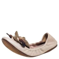 Miu Miu Beige Leather Embellished  Flats Size 38