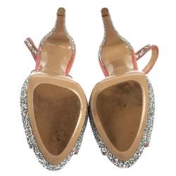 Miu Miu Pink/Silver Glitter And Suede Peep Toe Sandals Size 40