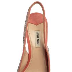 Miu Miu Pink/Silver Glitter And Suede Peep Toe Sandals Size 40