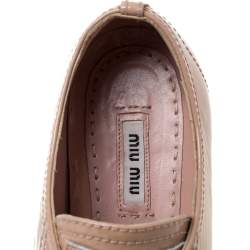 Pre Owned Miu Miu Beige Patent Leather Crystal Embellished Low Top Sneakers Size 37