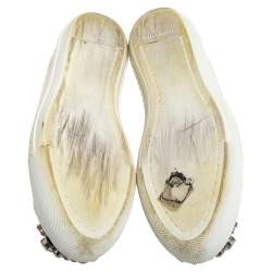 Pre Owned Miu Miu Beige Patent Leather Crystal Embellished Low Top Sneakers Size 37