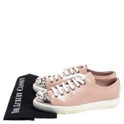 Pre Owned Miu Miu Beige Patent Leather Crystal Embellished Low Top Sneakers Size 37