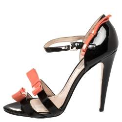 Miu Miu Black /Orange  Patent Leather Sandals Size 39