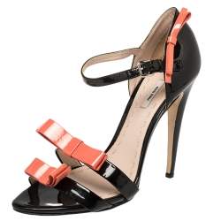 Miu Miu Black /Orange  Patent Leather Sandals Size 39