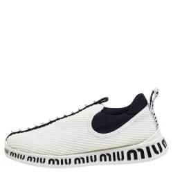 Pre Owned Miu Miu White Mesh Crystal Embellished Slip On Sneakers Size 39.5