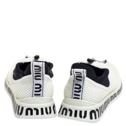 Pre Owned Miu Miu White Mesh Crystal Embellished Slip On Sneakers Size 39.5