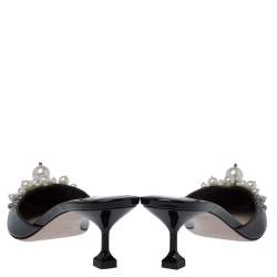 مملوكة مسبقًا Miu Miu Black Patent Leather Embellished Pointed Toe Mules Size 39.5