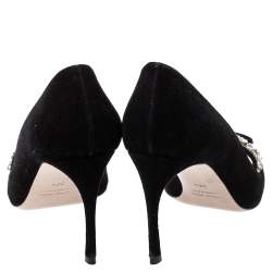 مملوكة مسبقًا حذاء كعب عالى ميو ميو مقدمة مفتوحة سويدى وبى فى سى زخرفة كريستال أسود مقاس 38.5