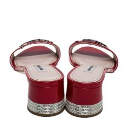 Miu Miu Red Patent Leather Embellished Slide Sandals Size 39