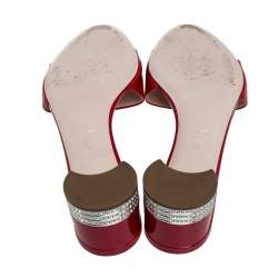 Miu Miu Red Patent Leather Embellished Slide Sandals Size 39