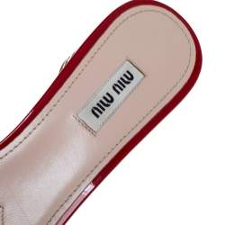 Miu Miu Red Patent Leather Embellished Slide Sandals Size 39