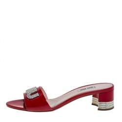 Miu Miu Red Patent Leather Embellished Slide Sandals Size 39