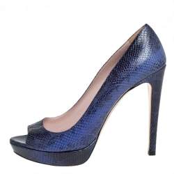 Miu Miu Blue/Black Python Embossed Leather Peep Toe Platform Pumps Size 39.5