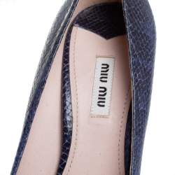 Miu Miu Blue/Black Python Embossed Leather Peep Toe Platform Pumps Size 39.5