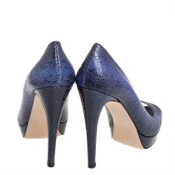 Miu Miu Blue/Black Python Embossed Leather Peep Toe Platform Pumps Size 39.5