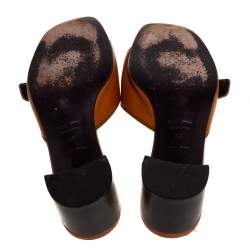 Miu Miu Brown Leather Buckle Embellished Slide Sandals Size 38