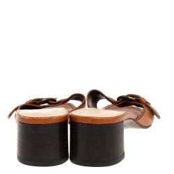 Miu Miu Brown Leather Buckle Embellished Slide Sandals Size 38
