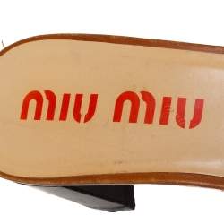 Miu Miu Brown Leather Buckle Embellished Slide Sandals Size 38
