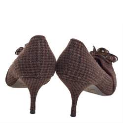 Miu Miu Vintage Brown Wool Houndstooth Enamel Embellished Work Pumps Size 36