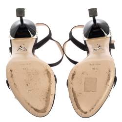 مملوكة مسبقًا Miu Miu Black Satin And PVC Embellished Heel Ankle Strap Sandals Size 38.5