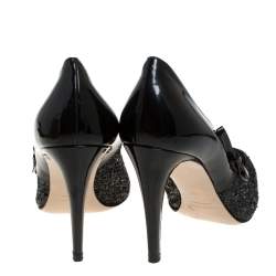 Miu Miu Black Glitter And Patent Leather Pointed Toe Pumps Size 40
