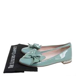 Pre Owned Miu Miu Green Patent Leather Crystal Embellished Bow Ballet Flats Size 36